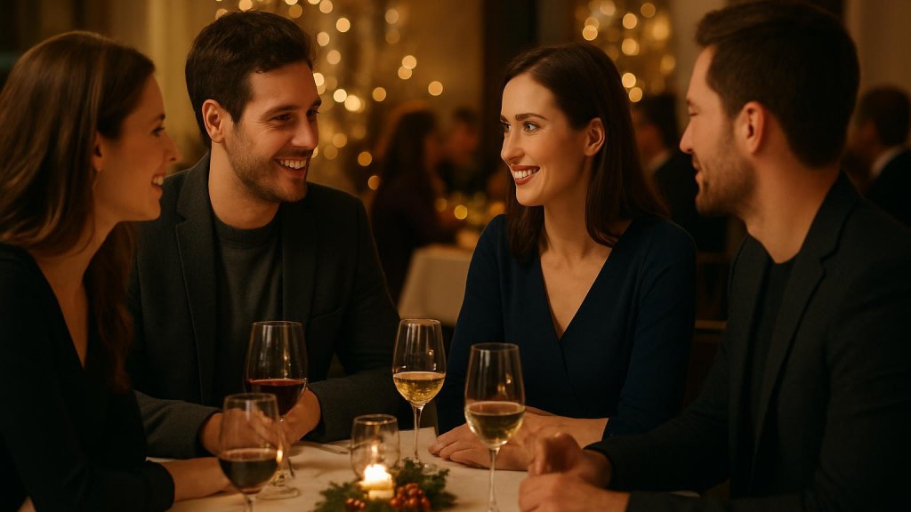 Gruppo di adulti in contesto conviviale per Capodanno